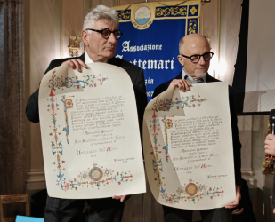 Veneziani dell'Anno Facchinetti e Fiorin, i due ciclisti di "Marco Polo a pedali"